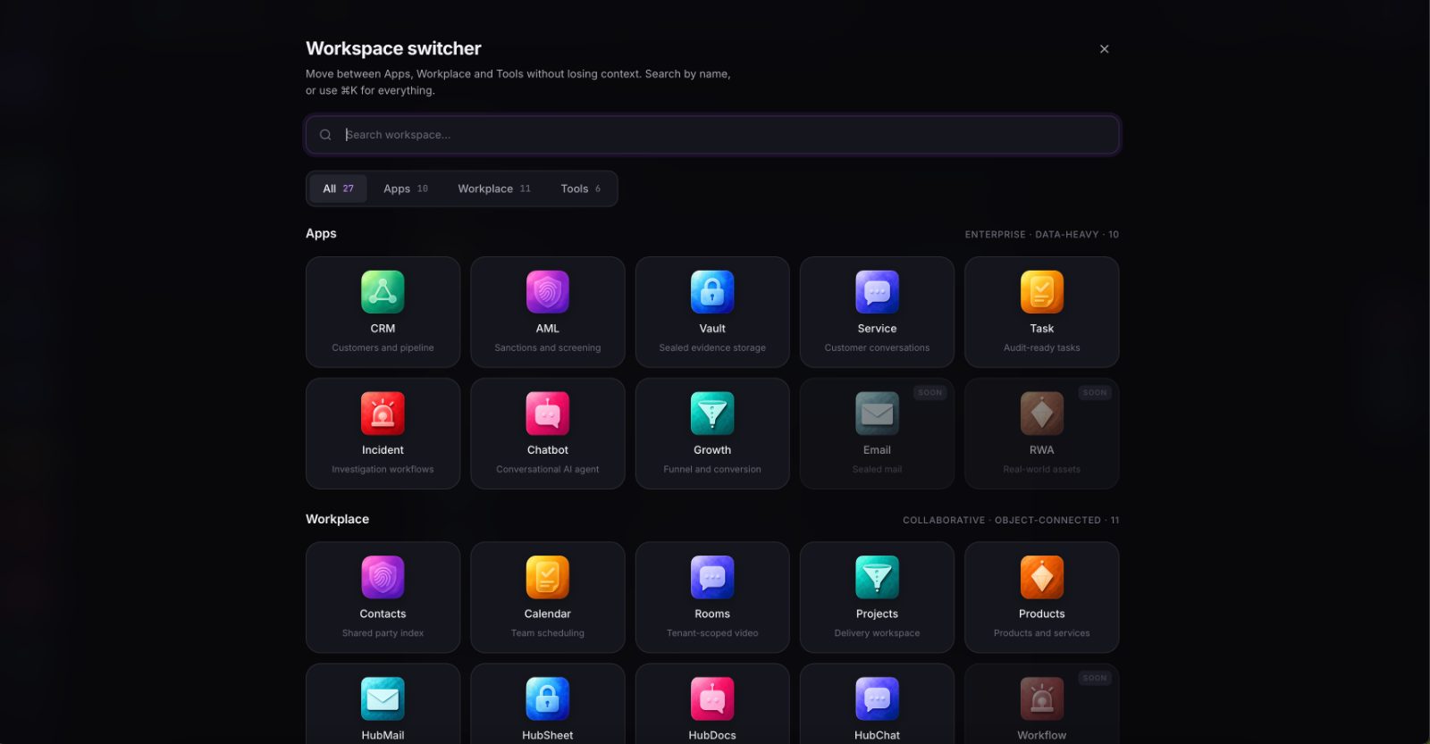 HubSecure app switcher